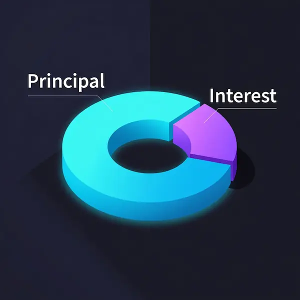 Smart EMI chart showing interest vs principal breakdown in a donut chart