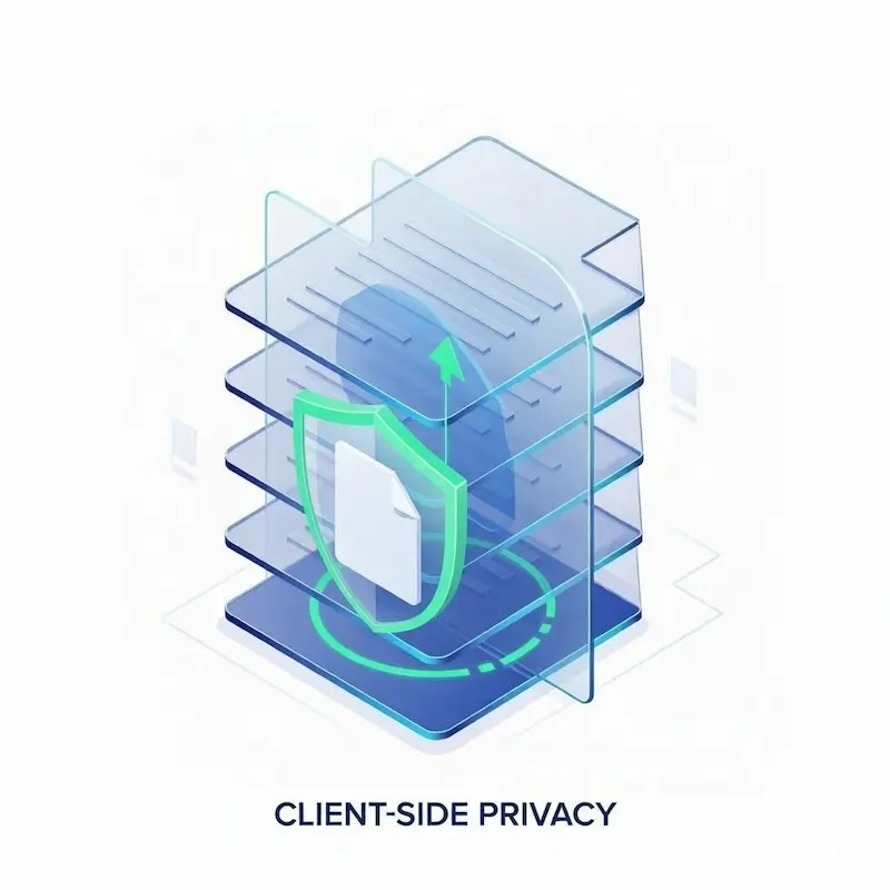 Illustration showing secure local data processing with no server upload
