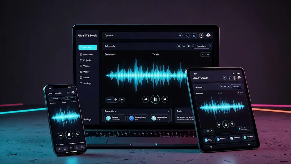 Ultra TTS Studio working on Desktop, Tablet and Mobile